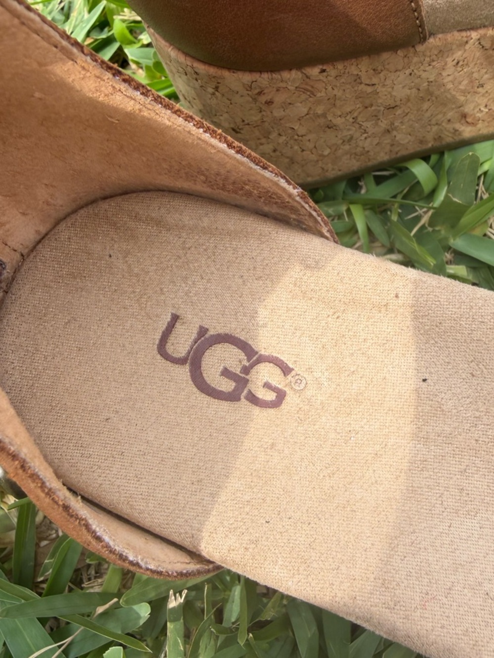 UGG Zoe Women's Brown Cork Wedge Sandals with Ankle Strap - Picture 10 of 11